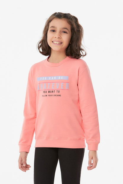 Front and Back Printed Crew Neck Girl's Sweatshirt