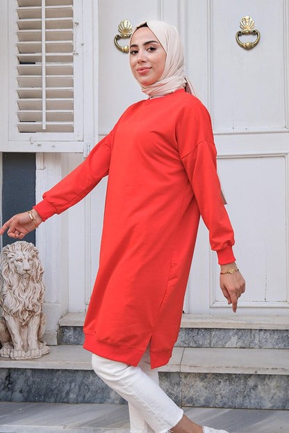 Crew Neck Hijab Tunic Pomegranate Flower