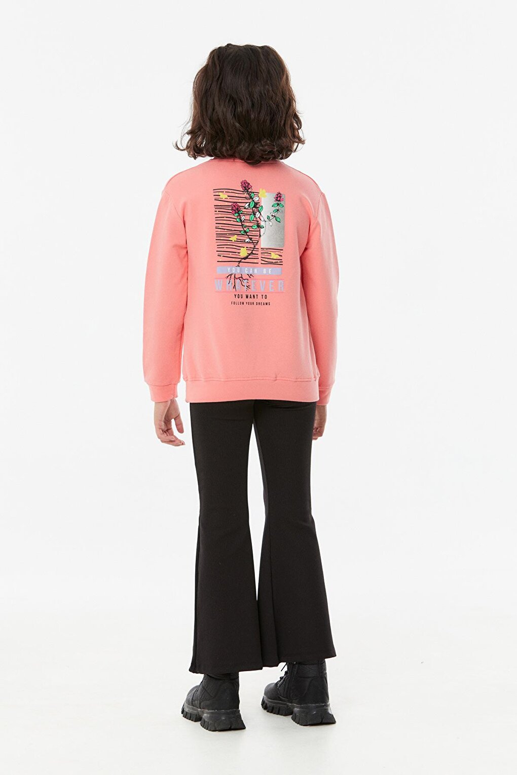 Front and Back Printed Crew Neck Girl's Sweatshirt