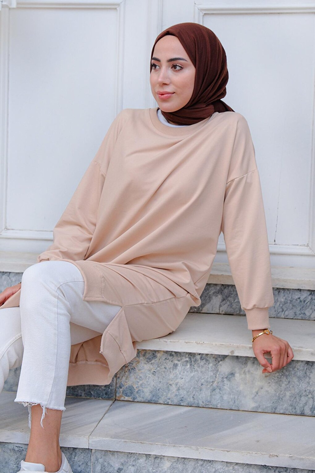 Crew Neck Tunic Beige