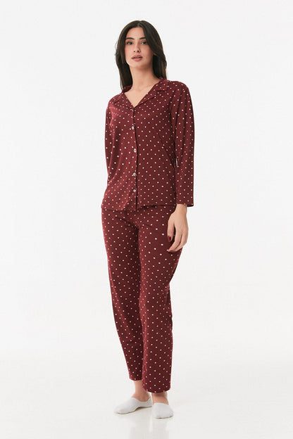 Polka Dot Shirt Collar Pajama Set