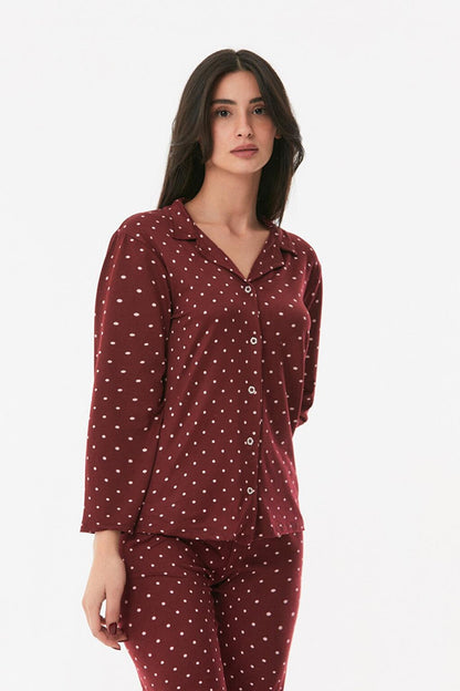 Polka Dot Shirt Collar Pajama Set