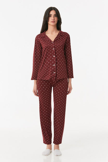 Polka Dot Shirt Collar Pajama Set