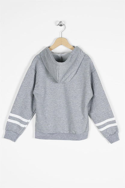 Girl's Gray Colored Rabbit Printed Hooded Sweatshirt