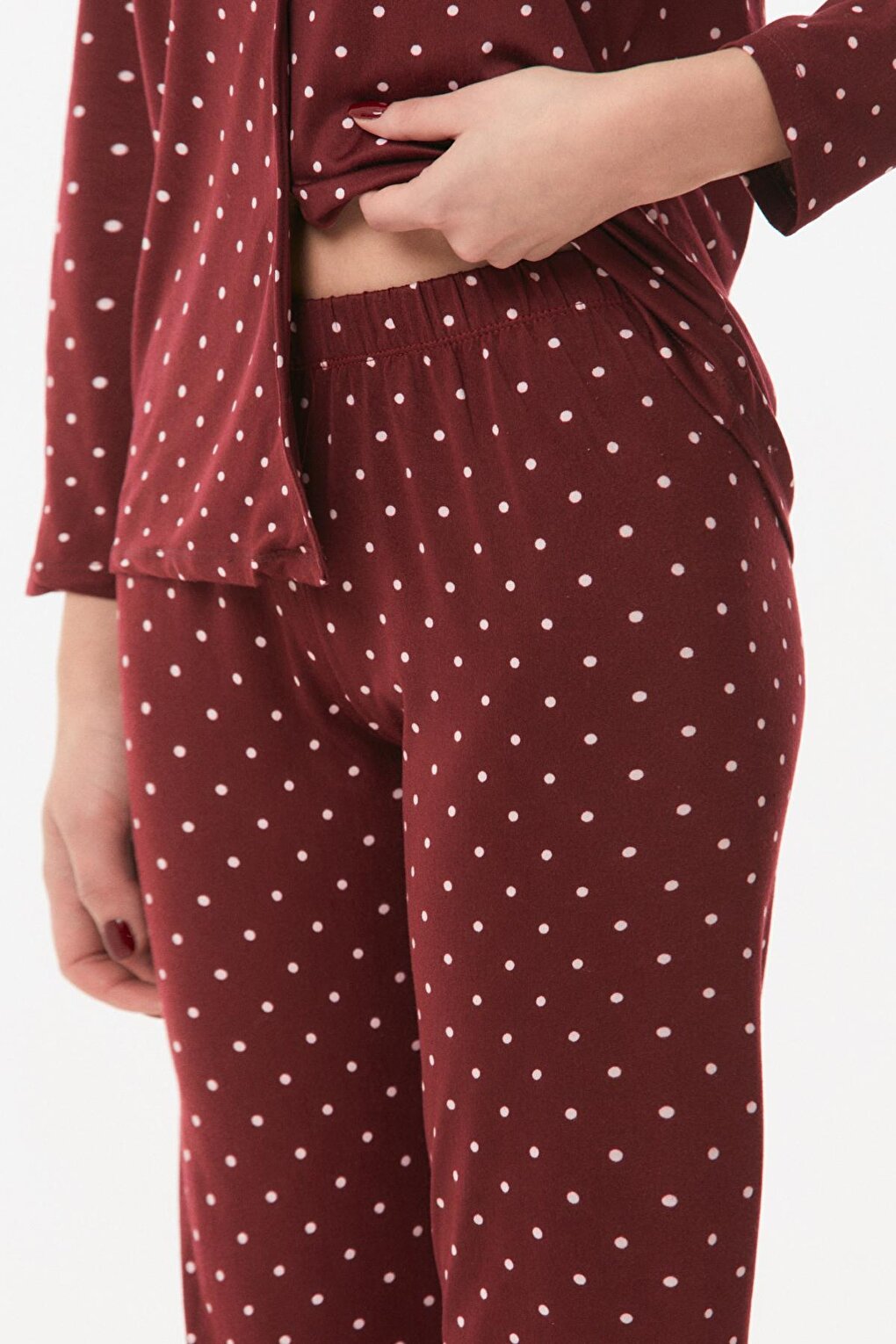 Polka Dot Shirt Collar Pajama Set