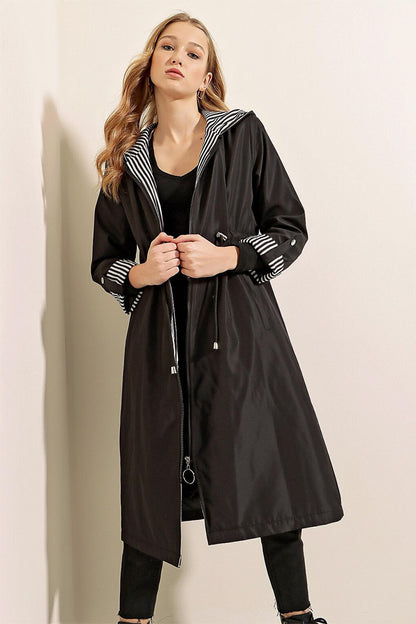 Women's Leopard Sleeve Folded Trench Coat