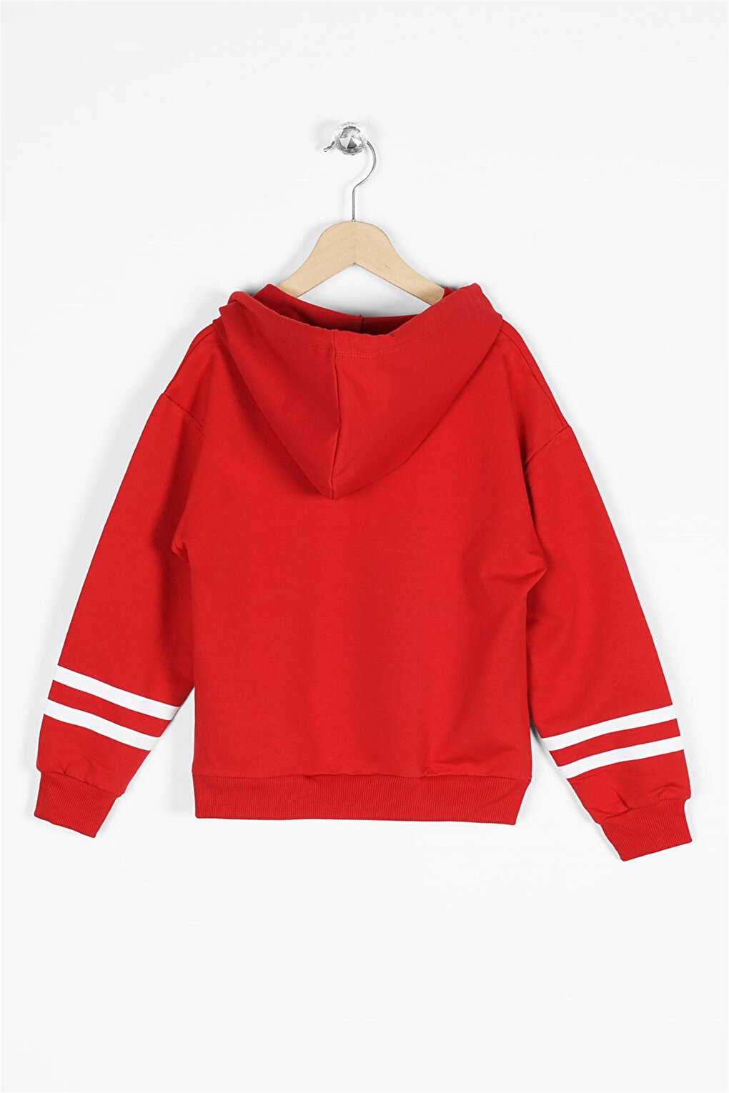 Girl's Red Colored Rabbit Printed Hooded Sweatshirt