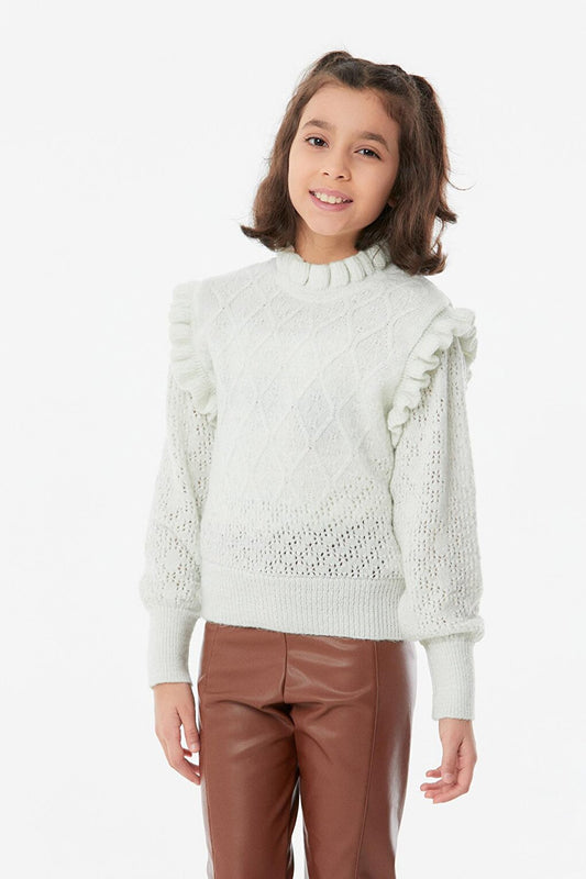 Girls' Sweater with Glitter Collar and Ruffles on the Shoulders