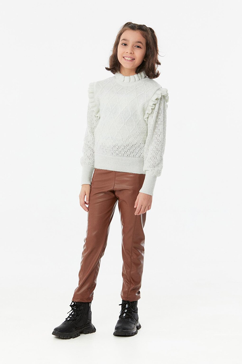 Girls' Sweater with Glitter Collar and Ruffles on the Shoulders