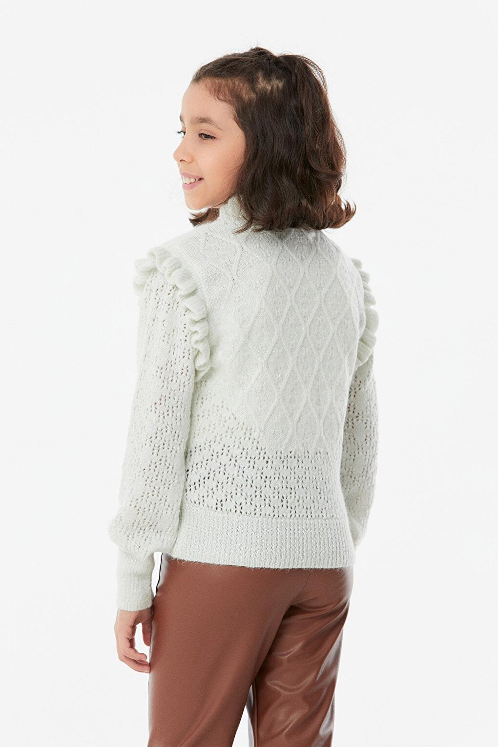 Girls' Sweater with Glitter Collar and Ruffles on the Shoulders