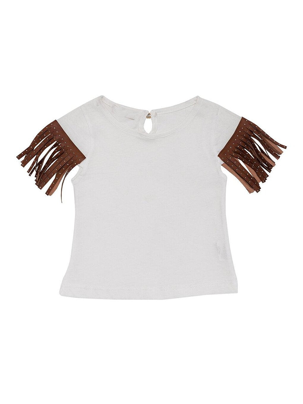 Girl's Short Sleeve Plain T-Shirt with Leather Tassels Body