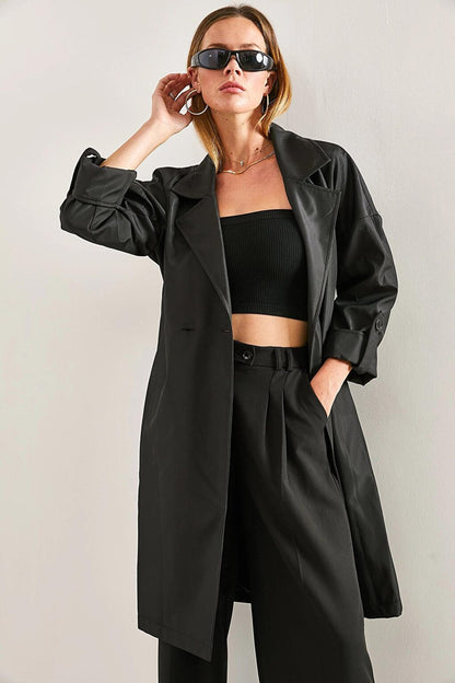 Women's Sleeve Folded Belted Trench Coat