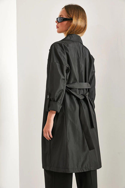 Women's Sleeve Folded Belted Trench Coat