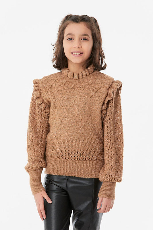 Girls' Sweater with Glitter Collar and Ruffles on the Shoulders