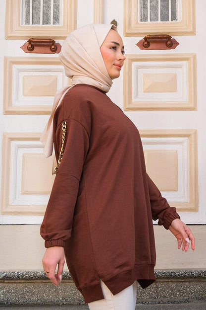 Tunic with Chain Detail on Shoulders Brown