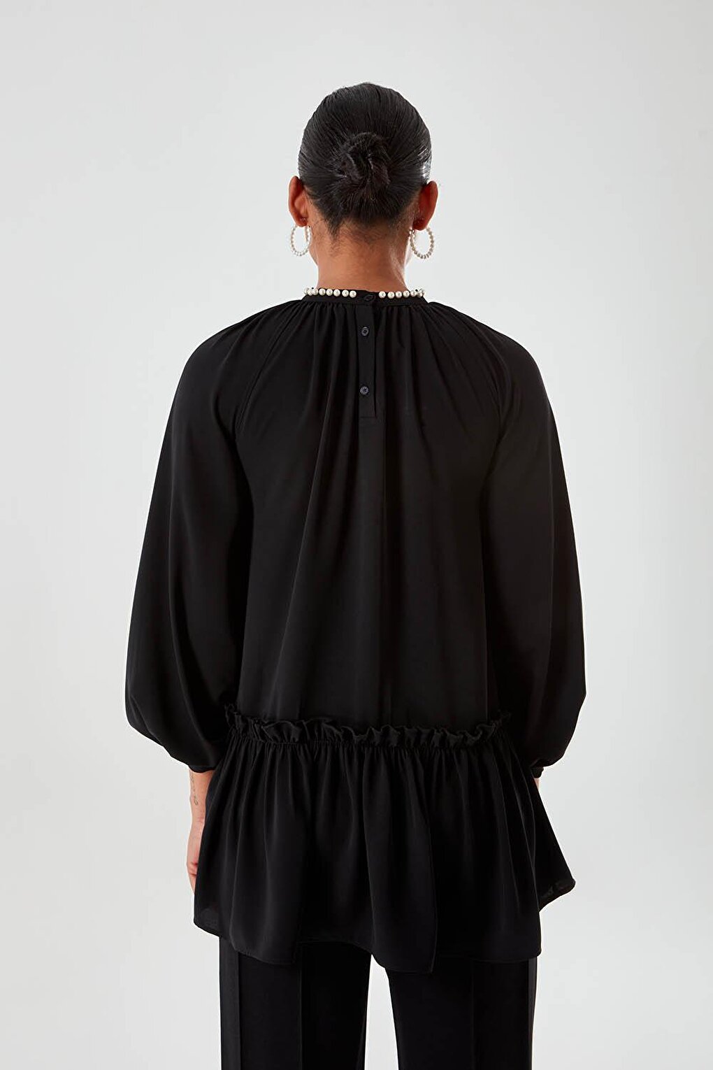 Black Luxury Tunic with Pearls on the Collar