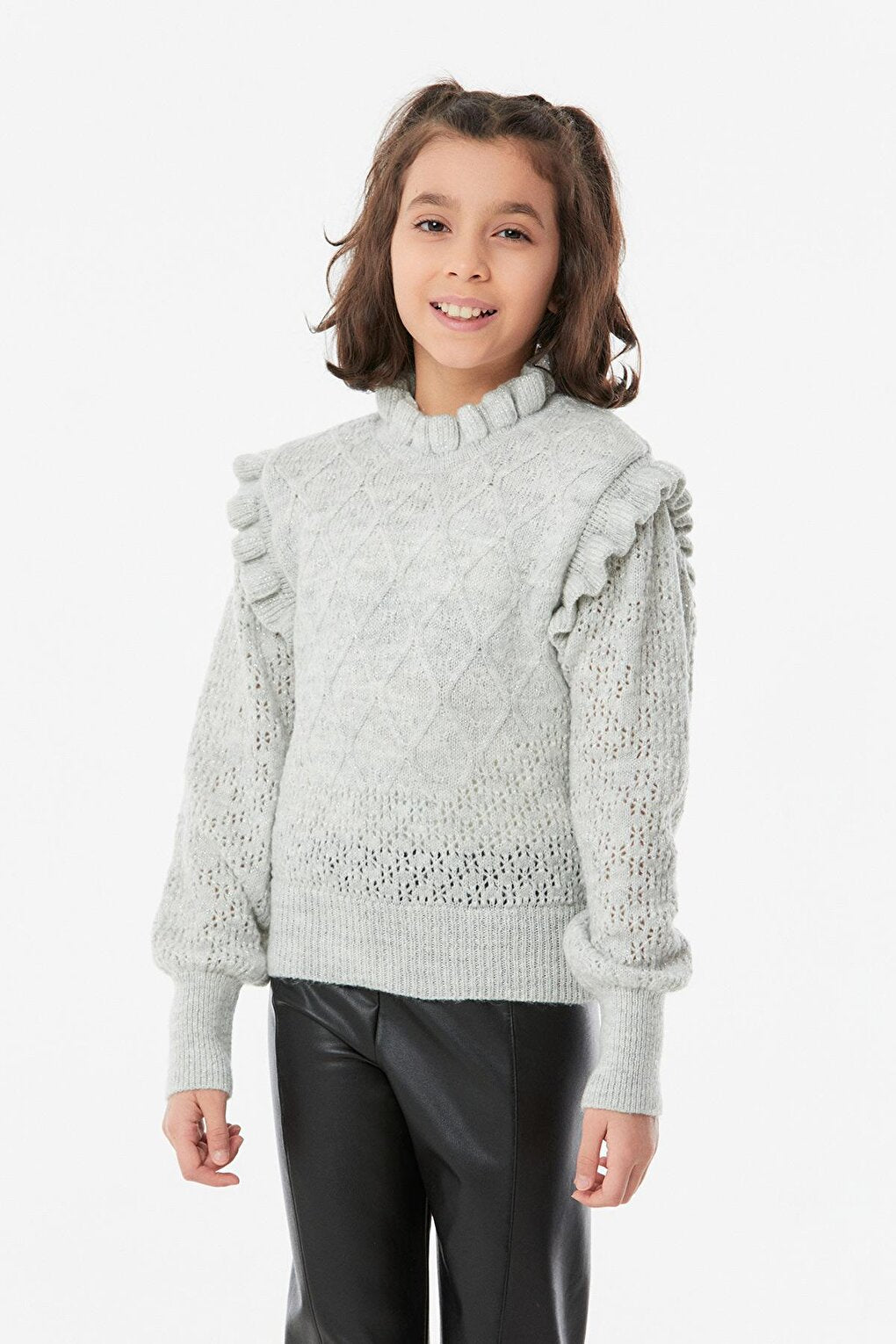 Girls' Sweater with Glitter Collar and Ruffles on the Shoulders