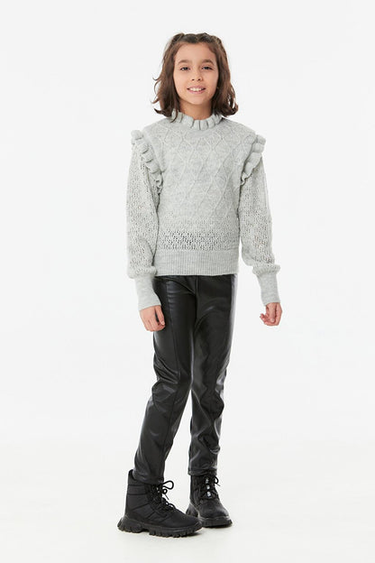 Girls' Sweater with Glitter Collar and Ruffles on the Shoulders