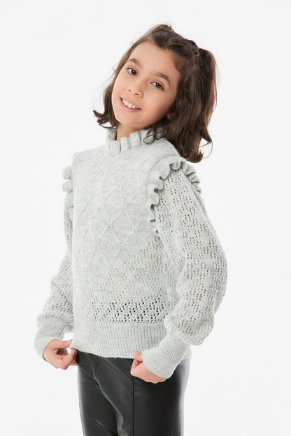 Girls' Sweater with Glitter Collar and Ruffles on the Shoulders