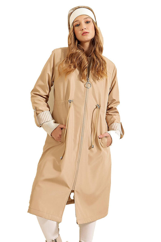 Women's Leopard Sleeve Folded Trench Coat