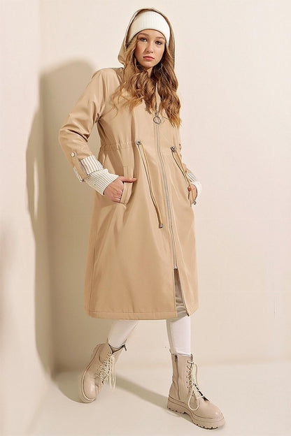 Women's Leopard Sleeve Folded Trench Coat