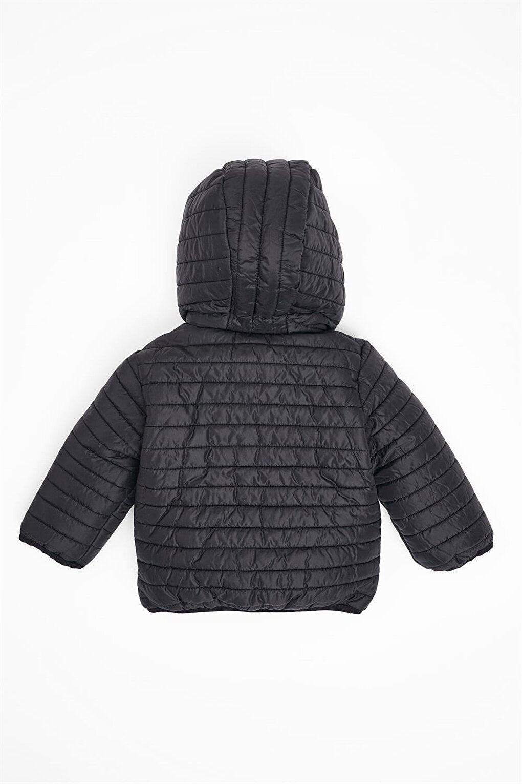 Boy's Black Colored Hooded Coat with Fleece Inside