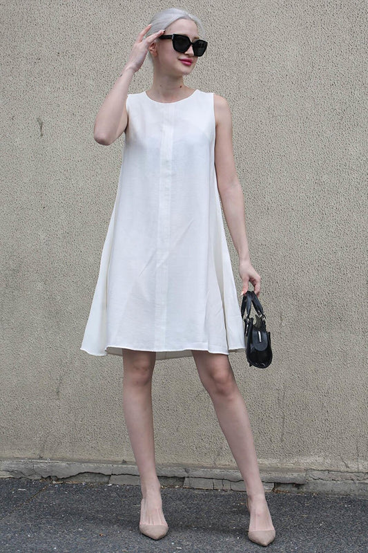 White Zero Sleeve Casual Linen Dress MG1831