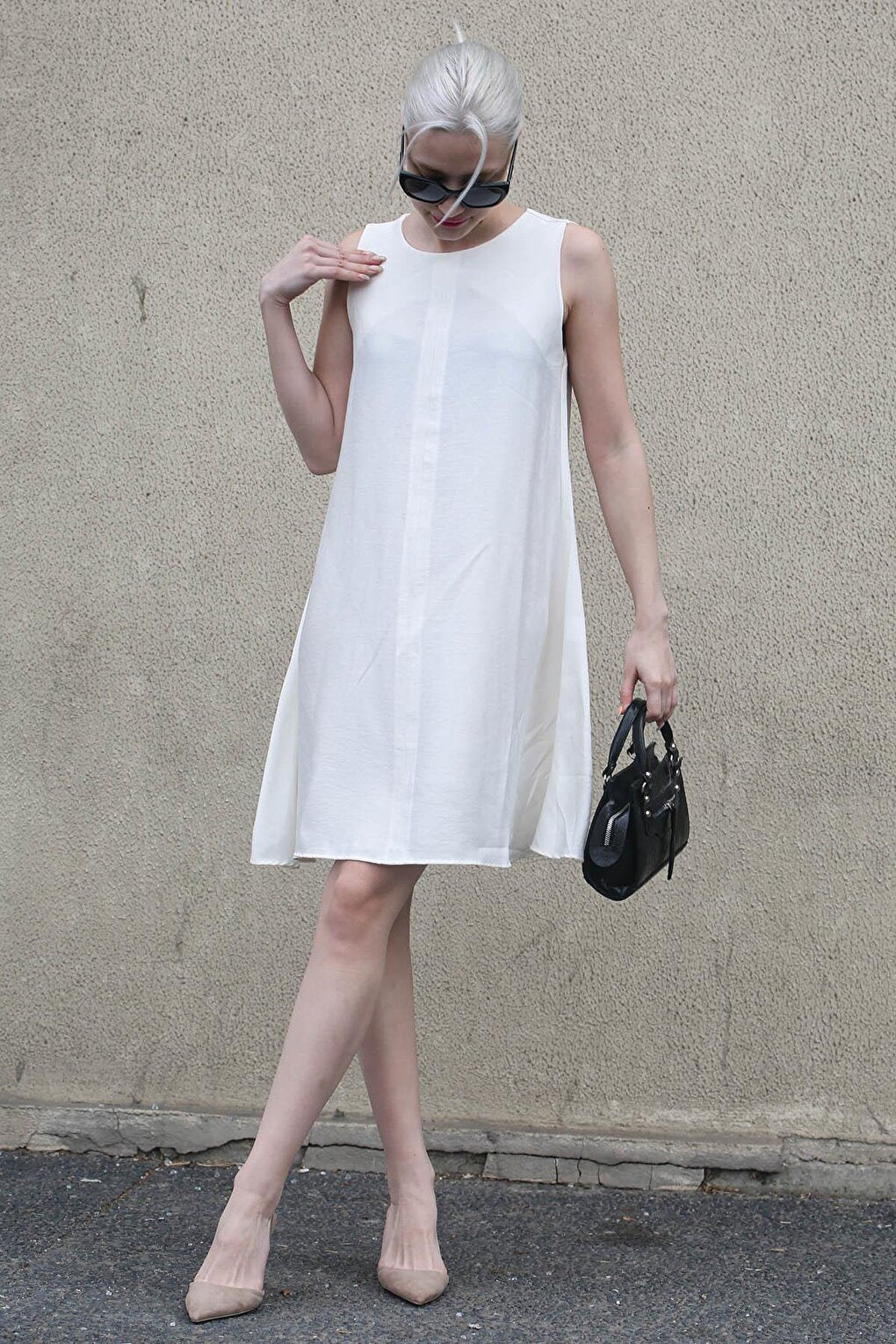 White Zero Sleeve Casual Linen Dress MG1831