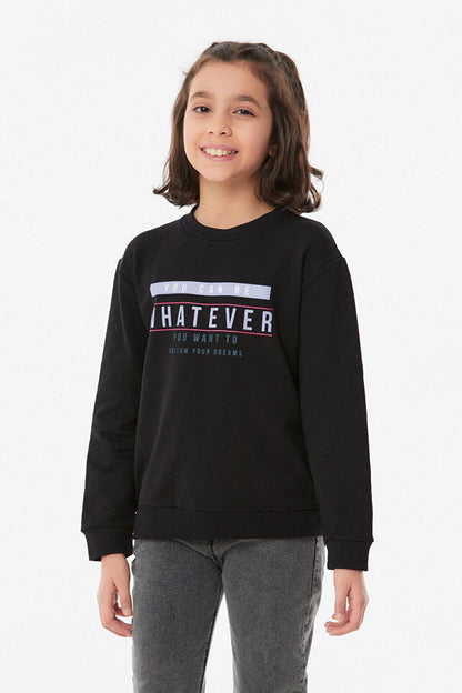 Front and Back Printed Crew Neck Girl's Sweatshirt