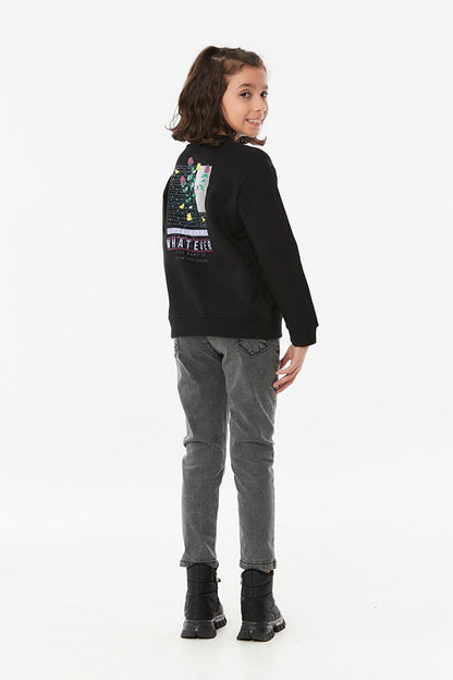 Front and Back Printed Crew Neck Girl's Sweatshirt