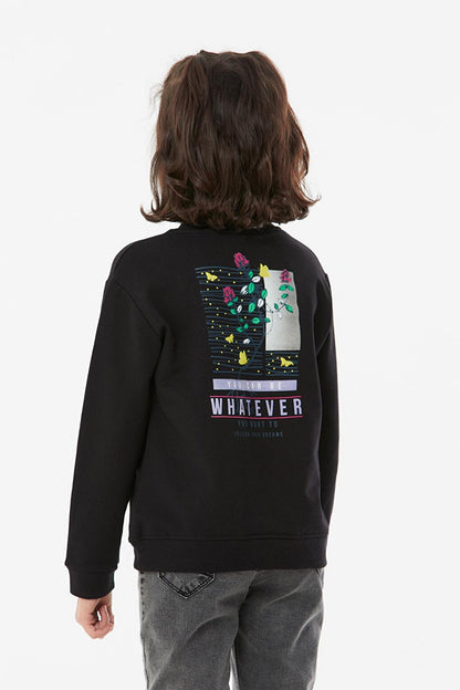 Front and Back Printed Crew Neck Girl's Sweatshirt