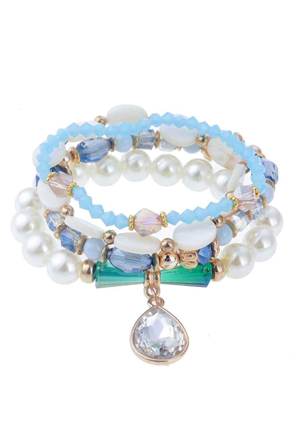 Blue Multi Bracelet with Crystals and Pearls