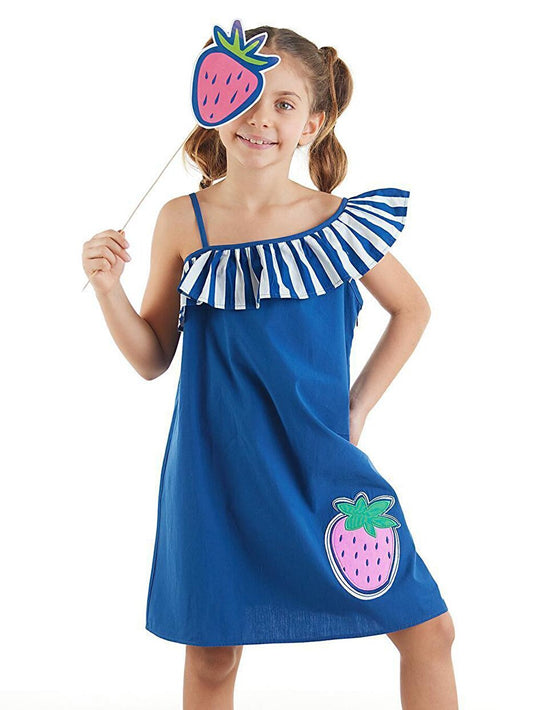 Strawberry Woven Girl's Navy Blue Dress