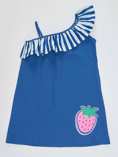 Strawberry Woven Girl's Navy Blue Dress