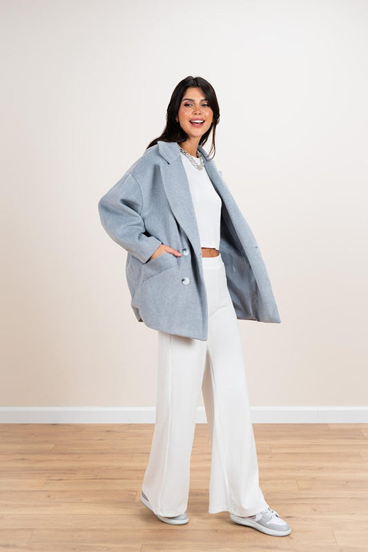 Women's Gray Melange Herringbone Oversize Cashmere Coat