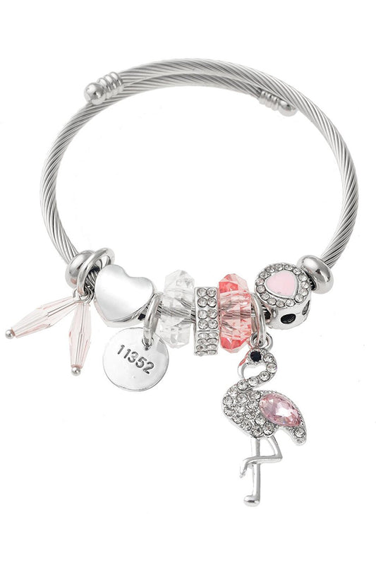 Silver Bracelet with Flamingo Figure