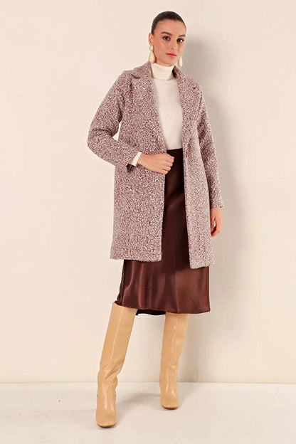 Women's Brown Single Button, Lined, Pocket, Wrapped Cashew Coat