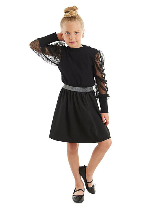 Black Tulle Girl's Turtleneck Blouse Skirt Set