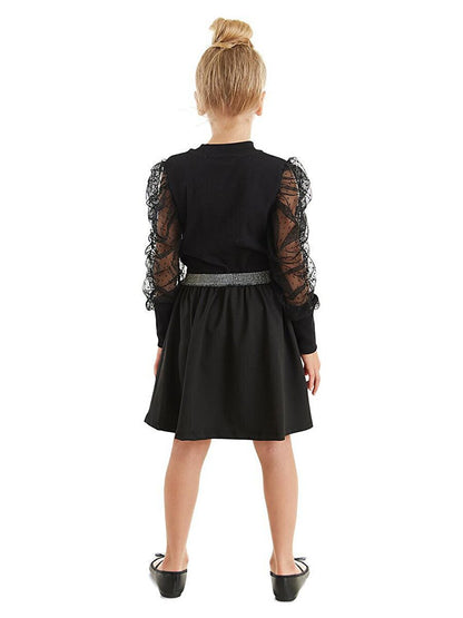 Black Tulle Girl's Turtleneck Blouse Skirt Set