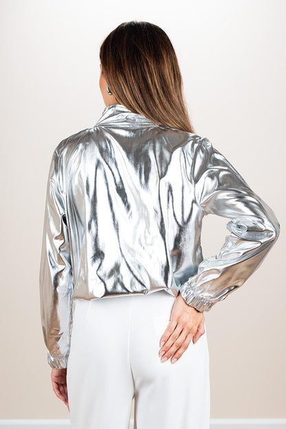 Women's Silver Metallic Lap Bomber Jacket