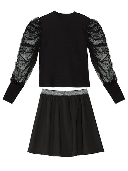 Black Tulle Girl's Turtleneck Blouse Skirt Set