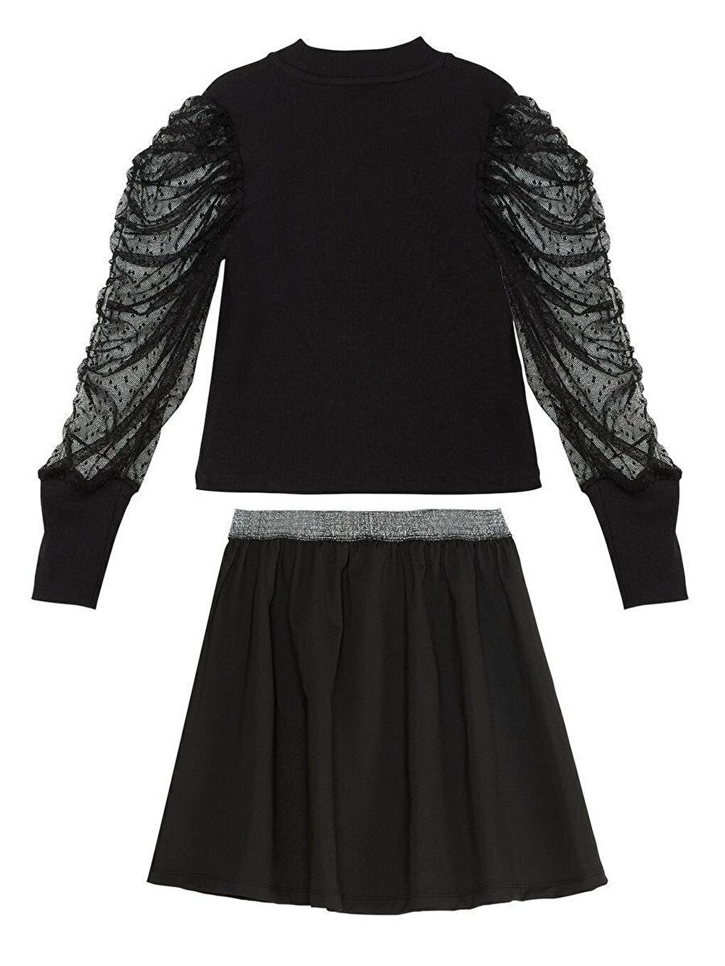 Black Tulle Girl's Turtleneck Blouse Skirt Set