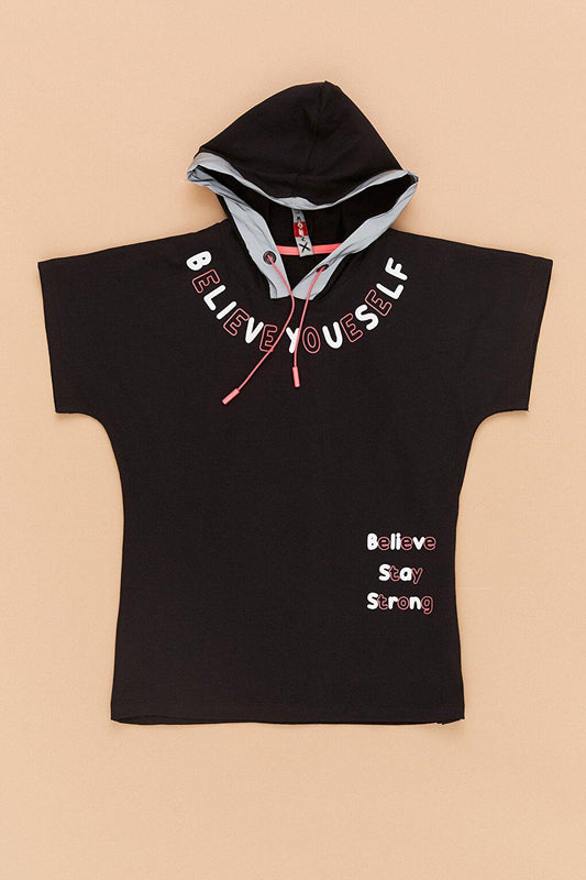 Children's Reflective Detailed Text Printed Hooded T-Shirt