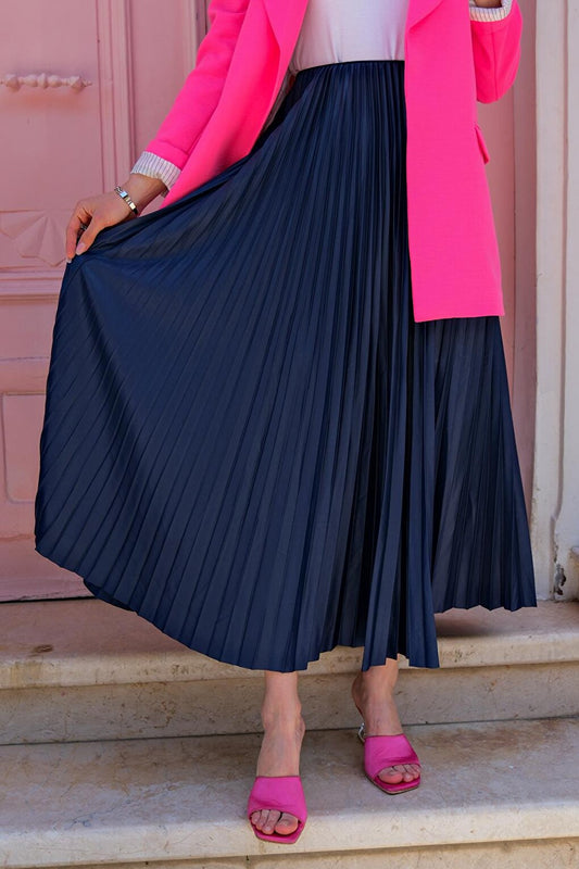 Elisa Pleated Skirt Navy Blue