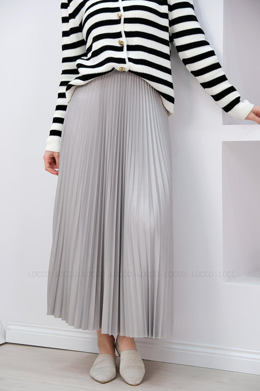 Elisa Pleated Skirt Light Gray