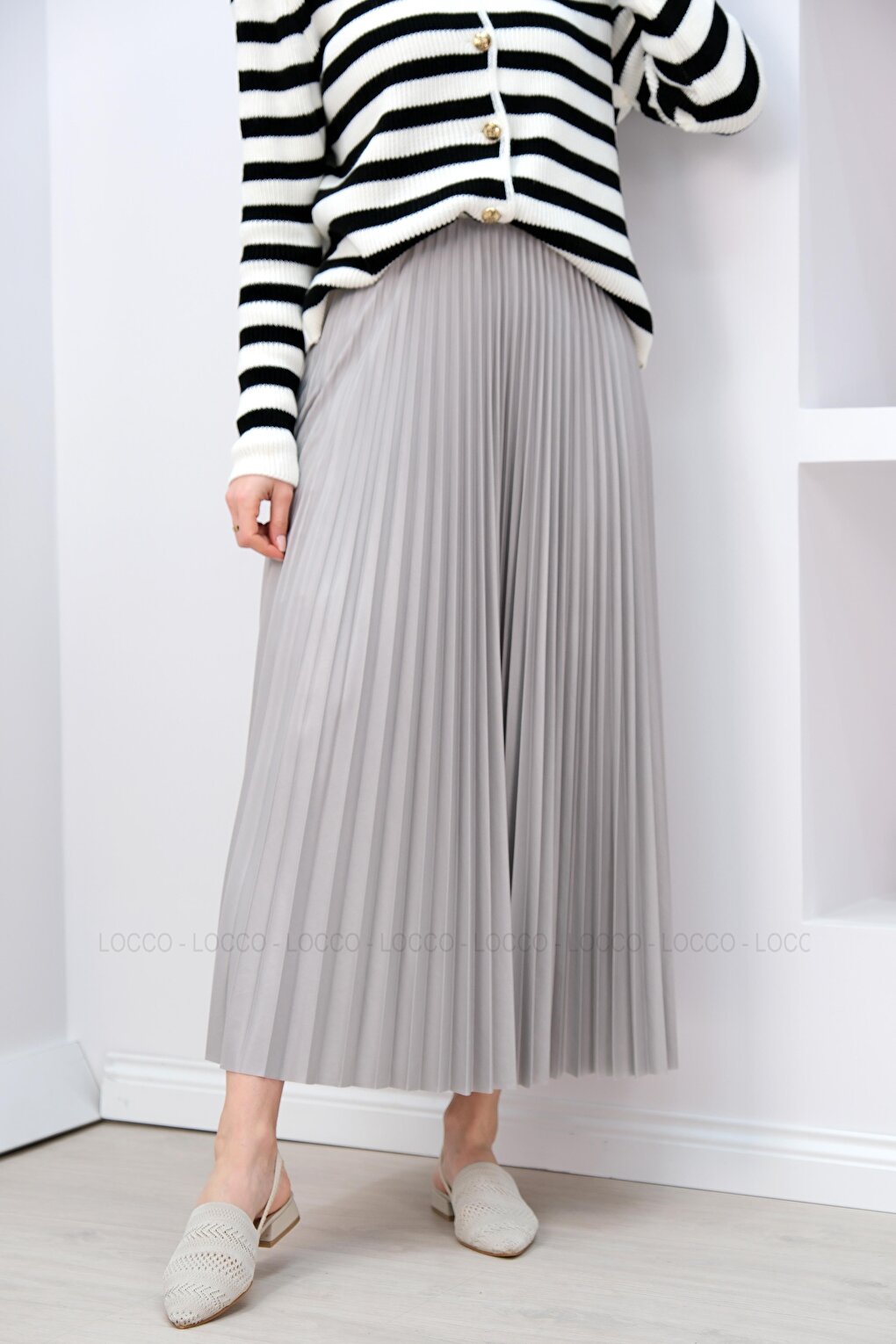 Elisa Pleated Skirt Light Gray