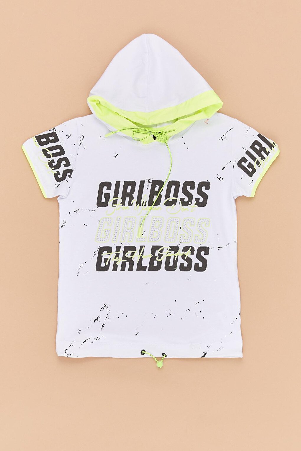 Children's Girl Boss Printed Elastic Hooded T-Shirt