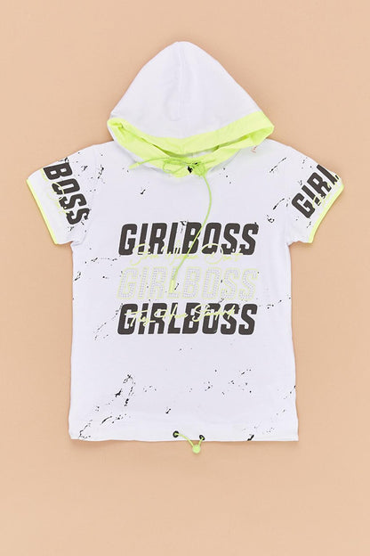 Children's Girl Boss Printed Elastic Hooded T-Shirt