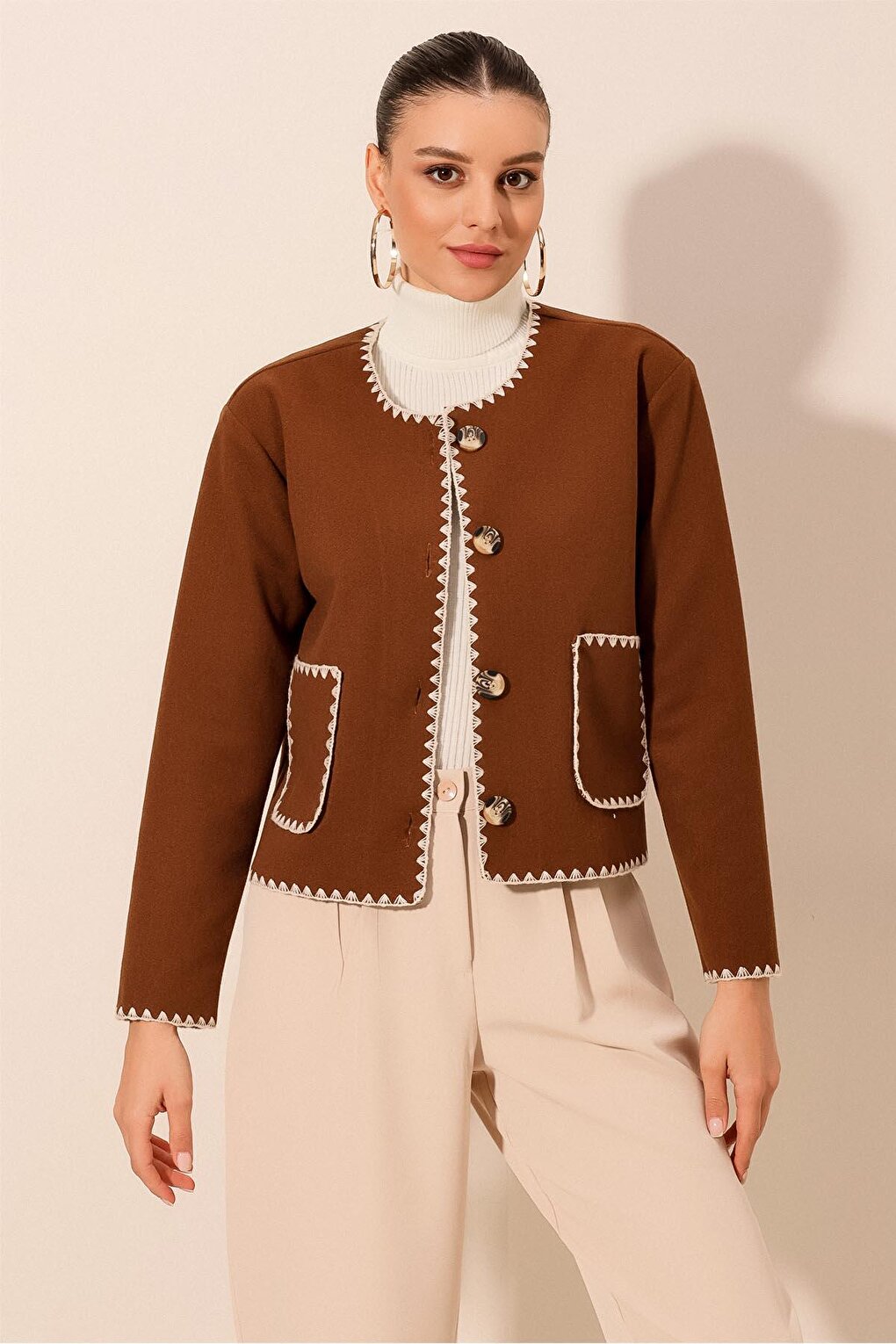 0689 Embroidered Stash Jacket - Brown