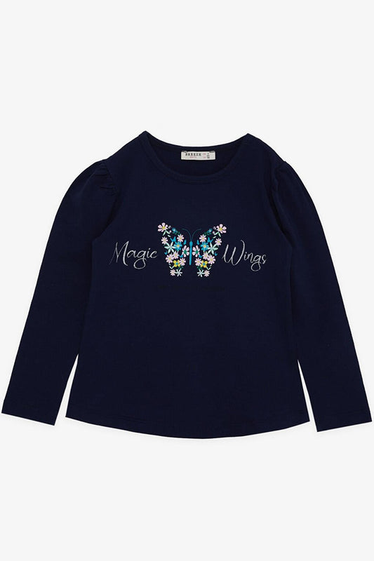 Girl's Long Sleeve T-Shirt Floral Printed Navy Blue (1.5-5 Years)